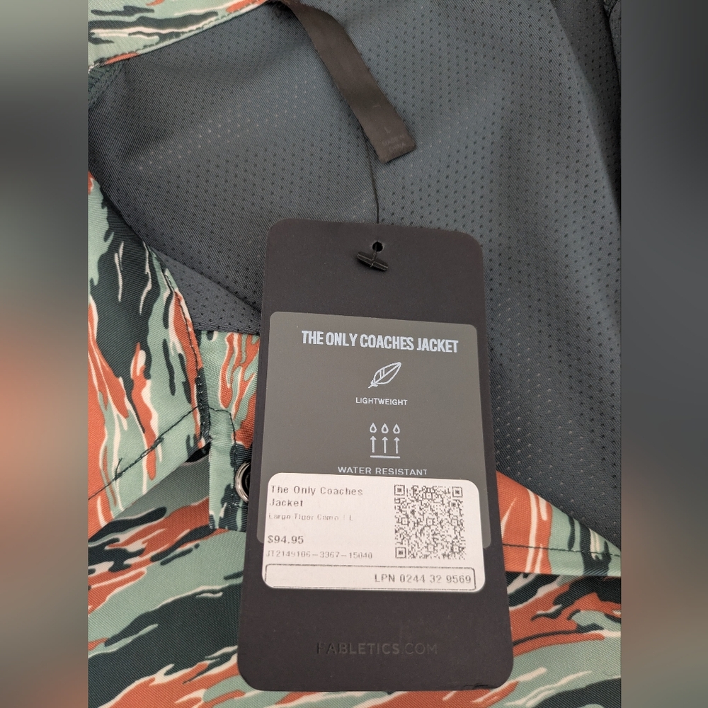 FABLETICS The Only Coaches Jacket Green Orange Tiger Camo Print Water-Resistant - Picture 3 of 13
